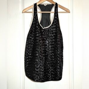 Wilfred Aritzia Black 100% Silk Sequin Racerback Tank Top Whimsigoth Y2K Size S